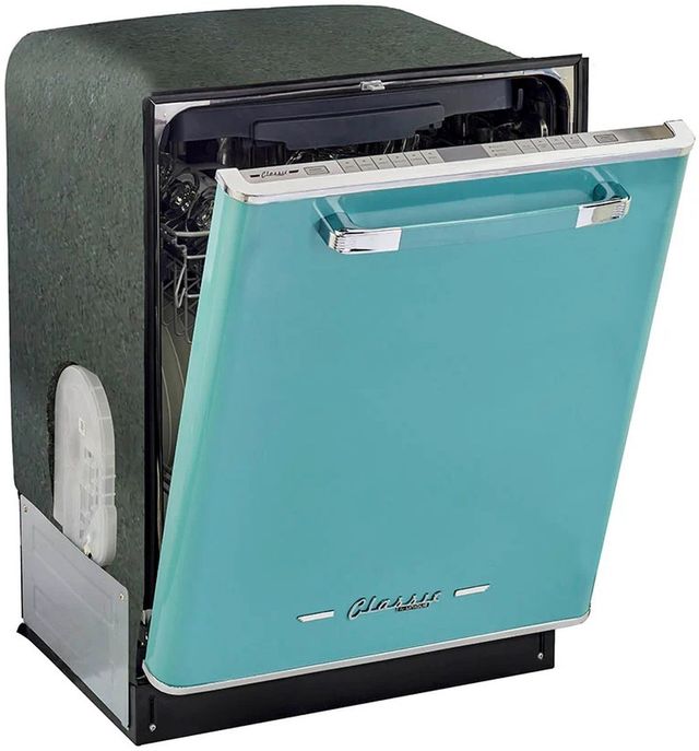 Unique® Appliances Classic Retro 24" Ocean Mist Turquoise Built In Dishwasher-3