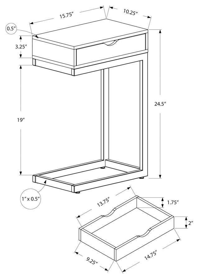 Monarch Specialties Inc. Dark Taupe Drawer Accent Table with Chrome Metal Frame-3
