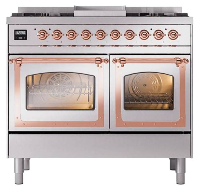Ilve® Nostalgie II Noblesse 40'' Stainless Steel Pro Style Dual Fuel Range with Copper Trim-1