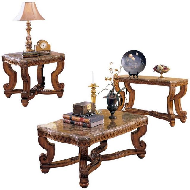 Mazin Furniture Tarantula Brown Cherry Cocktail Table with Marble Top -2