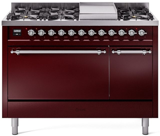 Ilve® Nostalgie II Series 48" Burgundy Pro Style Dual Fuel Range-0