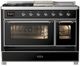 Ilve® Majestic III 48" Glossy Black Pro Style Dual Fuel Liquid Propane Range with 5 Black Brass Burners and Chrome Trim-1