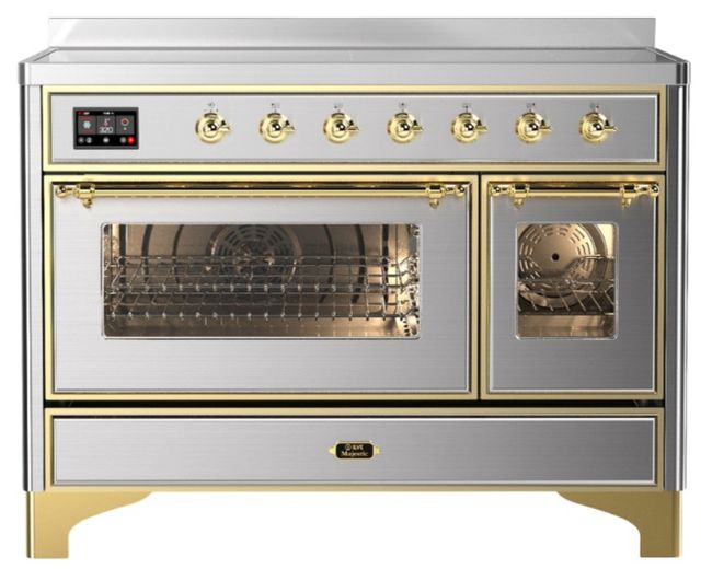 Ilve® Majestic III 48" Stainless Steel Pro Style Induction Range with Triple Glass Door and Brass Trim-0