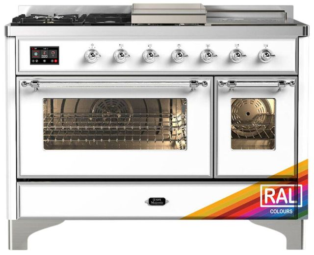 Ilve® Majestic III 48" Custom Pro Style Dual Fuel Liquid Propane Range with Triple Glass Door and Chrome Trim-0