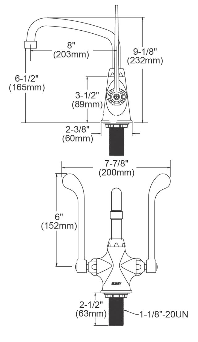 Elkay Chrome Single Hole Concealed Deck Faucet with 8" Arc Tube Spout and 6" Wristblade Handles-1