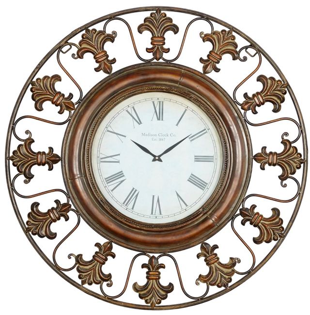 Deco Marche Brown 38” Fleur De Lis Wall Clock-0