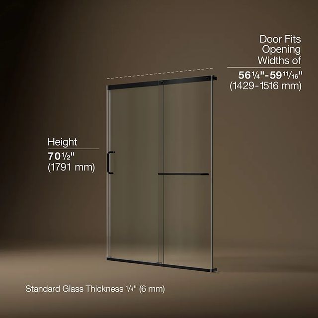 KOHLER Elate® Matte Black 71" x 56" - 60" Sliding Shower Door with Crystal Clear Glass-2