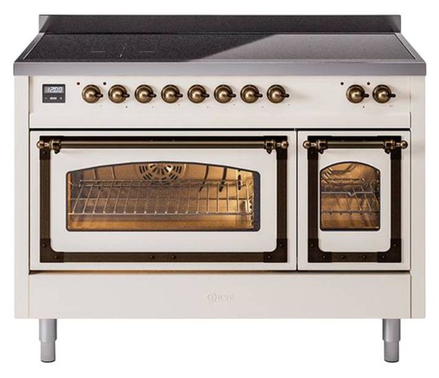 Ilve® Nostalgie II Noblesse 48'' Anique White Pro Style Induction Range with Burnished Trim-0