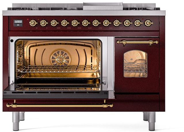 Ilve® Nostalgie II Series 48" Burgundy Pro Style Dual Fuel Range-3
