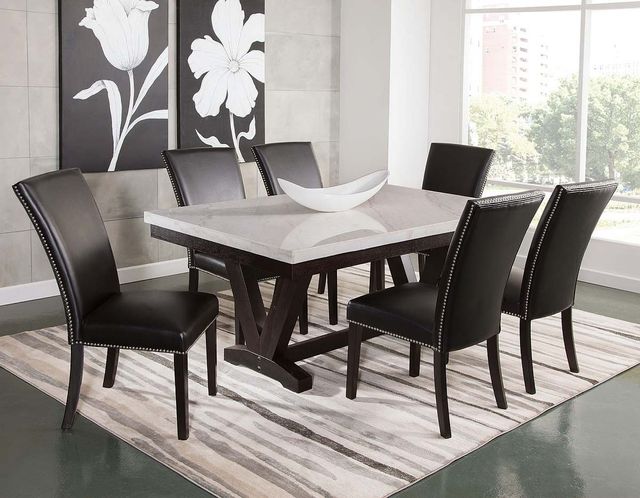 Steve Silver Co. Finley 7-Piece Cordovan Dark Cherry Marble Top Dining Set-0