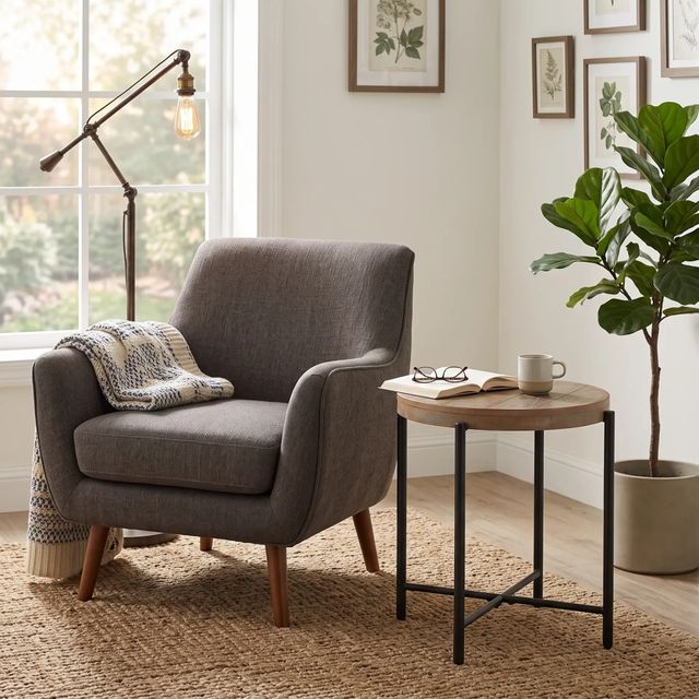 Sunny Designs™ Durango Weathered Brown Round Chairside Table with Black Metal Base -1