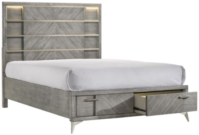 Bernards Aries 4-Piece Gray Queen Panel Storage Bed Set-1