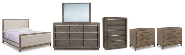 Signature Design by Ashley® Chrestner 6-Piece Gray Queen Upholstered Panel Bed Set-0