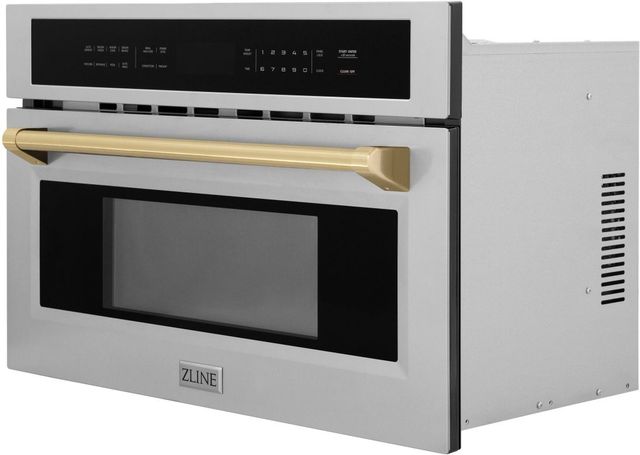 ZLINE Autograph Edition 30" 1.6 Cu. Ft. Stainless Steel Built-in Convection Microwave Oven with Champagne Bronze Accents-2