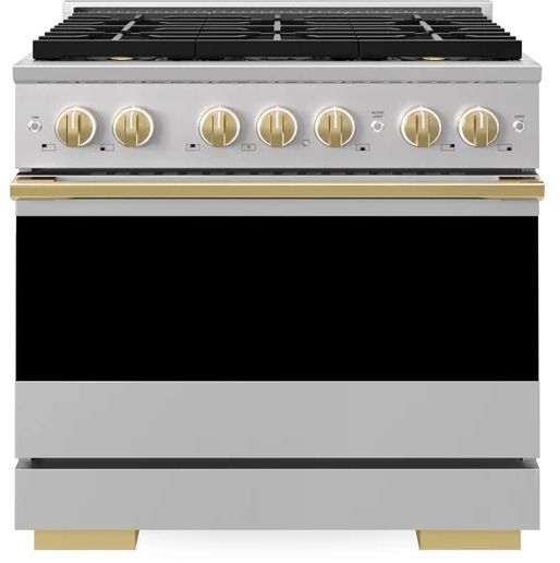 ZLINE Marino 36" Stainless Steel Pro Style Dual Fuel Range with 6-Burner DuoPro™ Cooktop and Electric Convection Oven and Polished Gold Accents-0