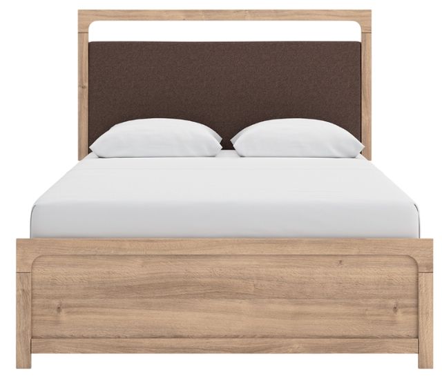Signature Design by Ashley® Hollymount Tan Queen Upholstered Platform Bed-1