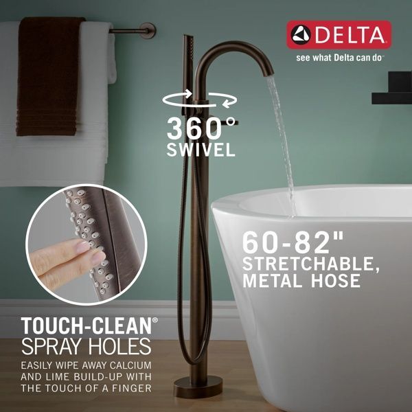 Delta Trinsic® Venetian Bronze Single Handle Floor Mount Tub Filler Trim with Hand Shower-1