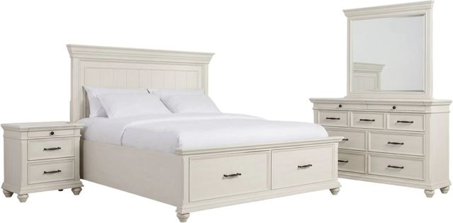 Elements International Slater 4-Piece Antique White King Platform Bedroom Set-0