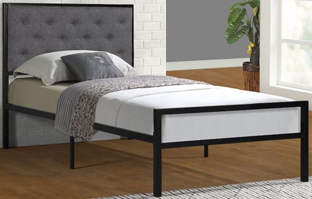 Milton Greens Stars Gray Twin Metal Platform Bed with Upholstered Headboard-0