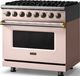 Viking® 5 Series 36" Blush Pro Style Dual Fuel (LP) Range with Brushed Brass Trim-3
