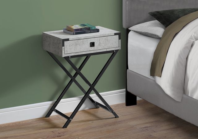 Monarch Specialties Inc. Grey Cement 24"H Accent Table with Black NIckel  Metal Legs-1