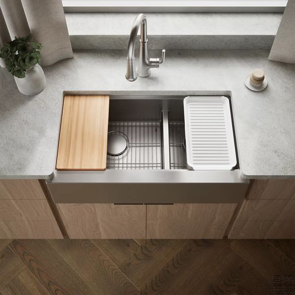 KOHLER® Strive® Stainless Steel Smart Divide® 36” Undermount Double-Bowl Farmhouse Workstation Kitchen Sink-1