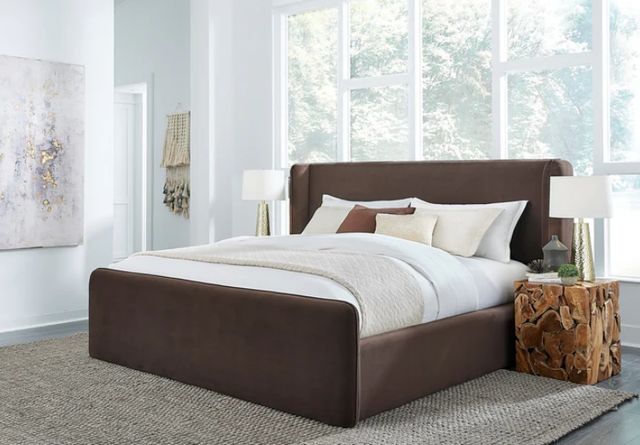 Modus Furniture Bacall Cola Queen Upholstered Wingback Platform Bed-1