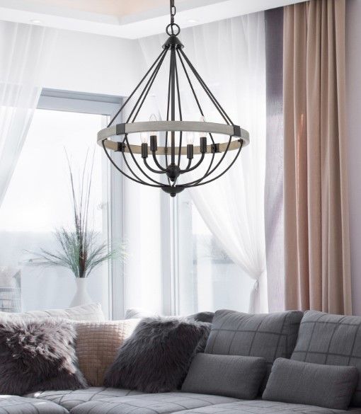 Cal® Lighting & Accessories Somersworth Black/White Washed Metal Chandelier-1