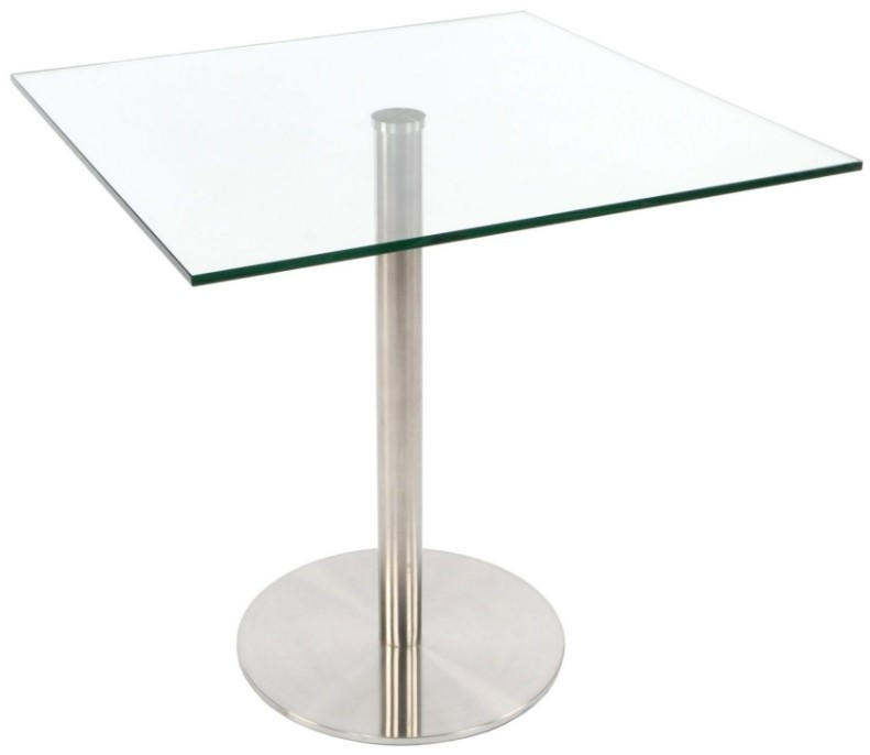 Furnishings Mate Customizable Aris Glass Top Square Dining Table with Brushed Stainless Steel Base