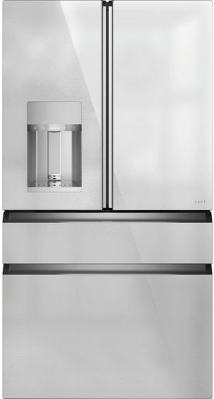 Front view of the Café™ 36 in. 22.3 Cu. Ft. Platinum Glass Counter Depth French Door Refrigerator