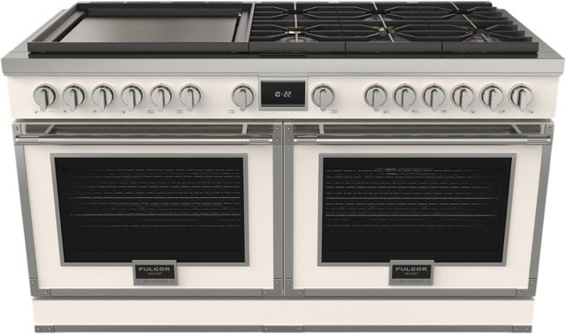 Fulgor Milano® Evoque 400 Series 60" Matte White Pro Style Dual Fuel Hybrid Range with Stainless Steel Trim -0
