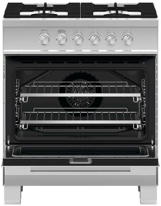Fisher & Paykel 30" Brushed Stainless Steel with Black Glass Pro Style Natural Gas Range-1