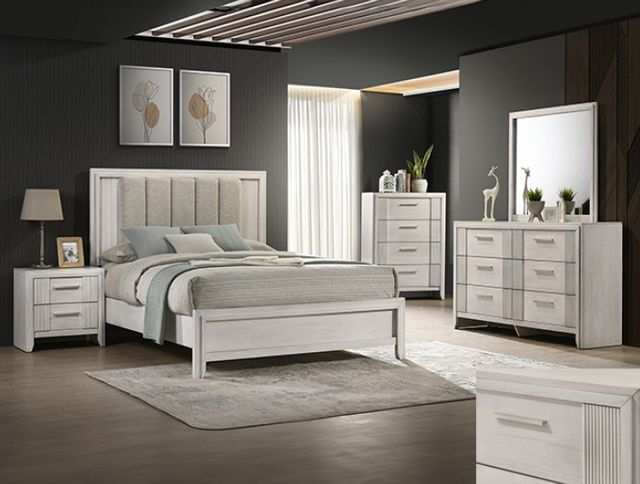 Crown Mark Carlton White Mist King Upholstered Panel Bed-1