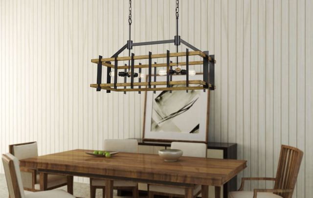Cal® Lighting & Accessories Bruck Iron/Light Oak Island Chandelier-2