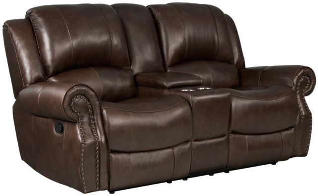 Corinthian Furniture Chocolate Manual Reclining Console Loveseat-0