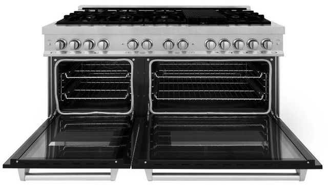 ZLINE 60" Satin Stainless Steel Pro Style Dual Fuel Range with Black Matte Door-1