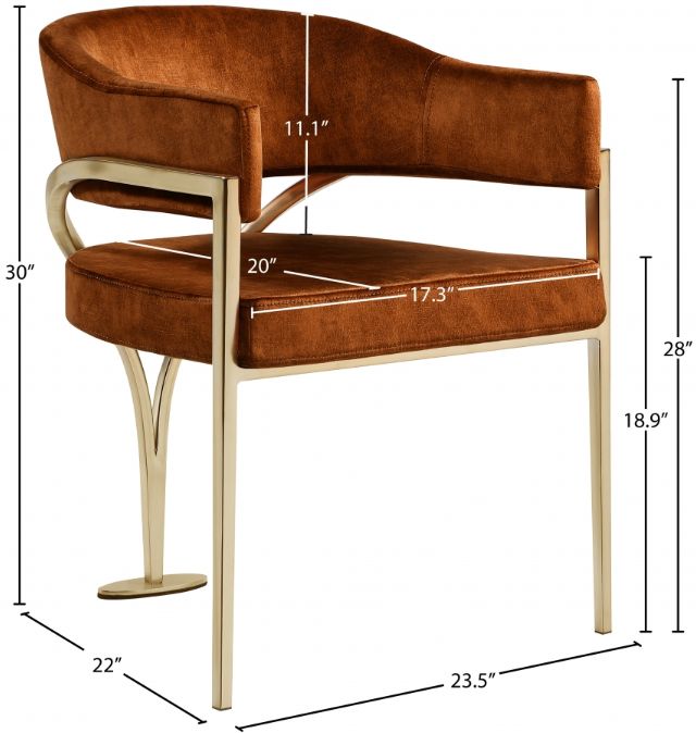 Meridian Furniture Madelyn Cognac/Brushed Brass Velvet Dining Chair-3