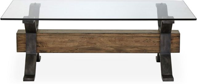 Magnussen Home® Sawyer Glass Top Cocktail Table with Toasted Nutmeg Iron Base-1