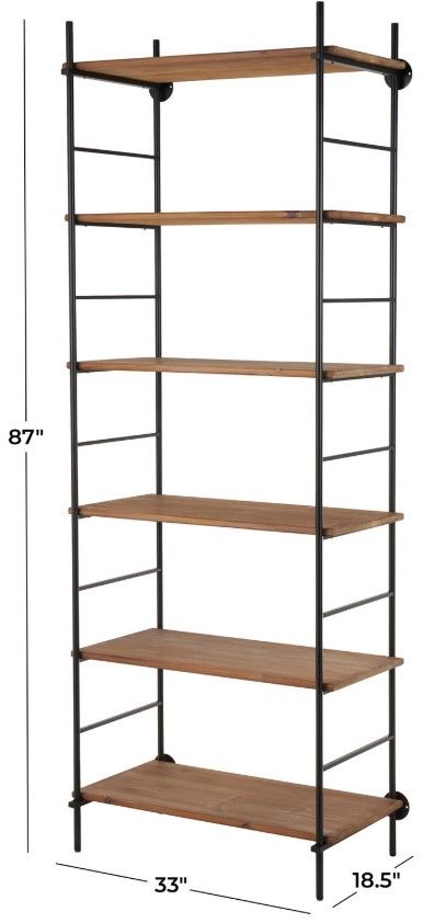 Deco Marche Brown 33''Rectangular 6-Level Shelving with Black Metal Ladder Frames-2