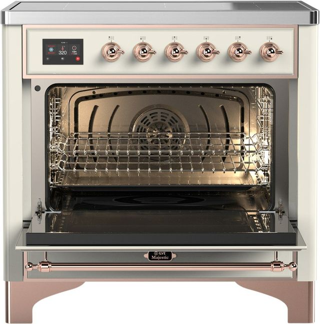 Ilve® Majestic III 36" Antique White Pro Style Induction Range with Solid Door and Copper Trim-1