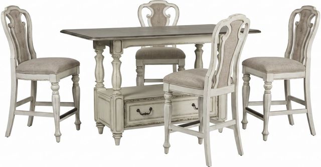 Liberty Furniture Magnolia Manor 5-Piece Antique White/Weathered Bark Gathering Dining Table Set-0