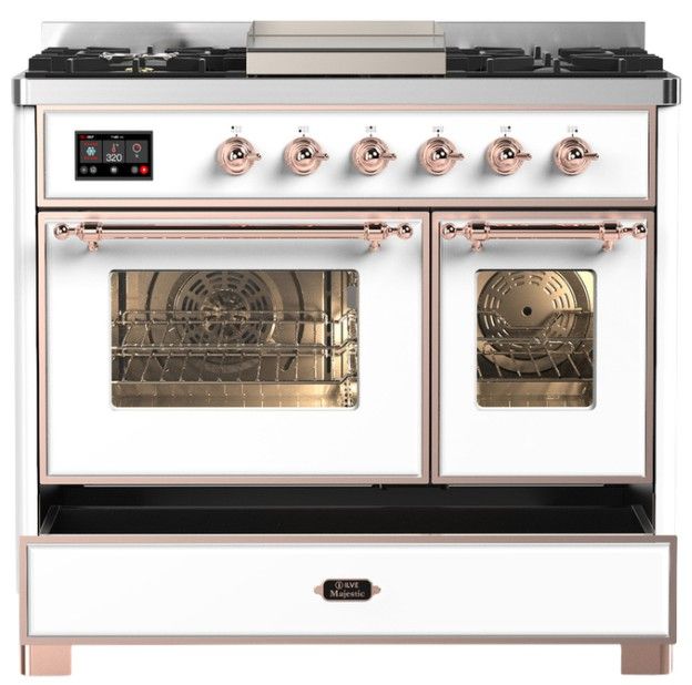 Ilve® Majestic III 40" White Pro Style Dual Fuel Liquid Propane Range with Triple Glass Door and Copper Trim-2