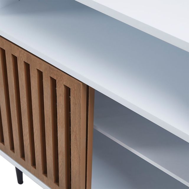 Olliix by INK+IVY Serenity Brown/White 31.5"W x 15.75"D x 32"H Mid Century Sliding Slat Door Accent Cabinet-2