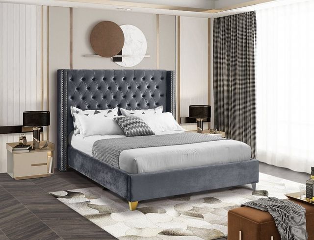 Meridian Furniture Barolo Grey Velvet Queen Bed-3