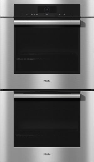 Front view of the Miele 30" Clean Touch Steel Double Electric Wall Oven