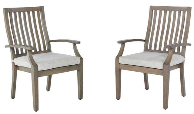 Signature Design by Ashley® Rainier Ranch 2-Piece Beige/Brown Aluminum Outdoor Dining Arm Chair with Cushion-0