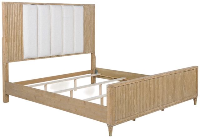 Crown Mark Kara Beige/Cerused Natural King Upholstered Panel Bed-3