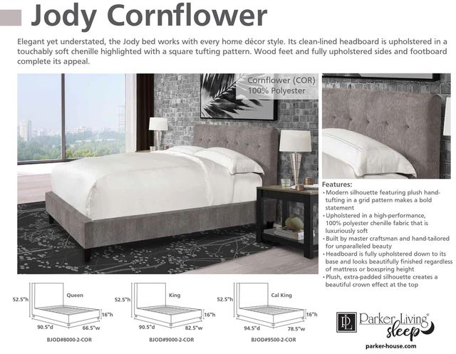 Parker House® Jody Cornflower Queen Upholstered Panel Bed-3