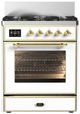 Ilve® Majestic III 30" White Pro Style Dual Fuel Natural Gas Range with 5 Black Brass Burners and Brass Trim-0