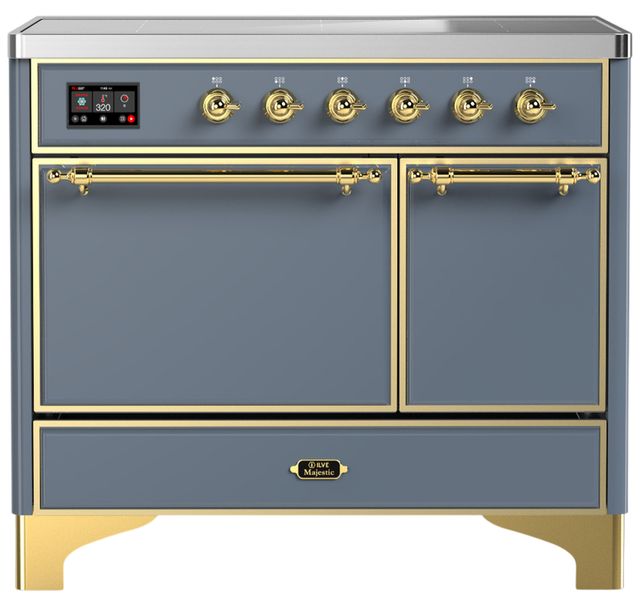 Ilve® Majestic III 40" Blue Gray Pro Style Induction Range with Solid Door and Brass Trim-0